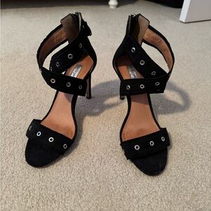 Halogen Black Stiletto Heels with Strappy Design